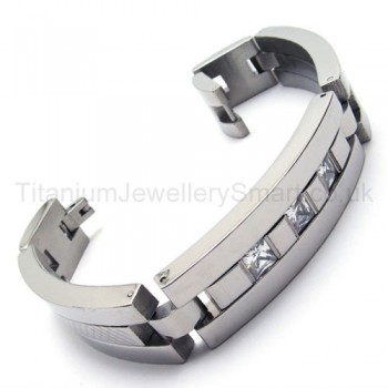 Silver Grooved Titanium Inlay Diamond Bracelet 18515