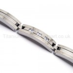 Silver Grooved Titanium Inlay Diamond Bracelet 18515