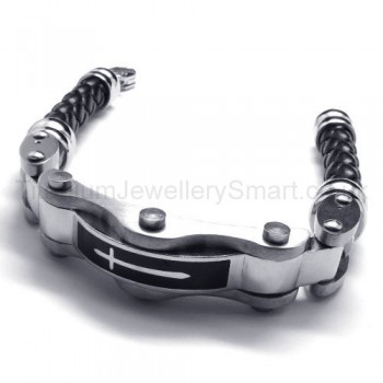 Stylish Mens Titanium and Leather With Sword Bracelet 18712