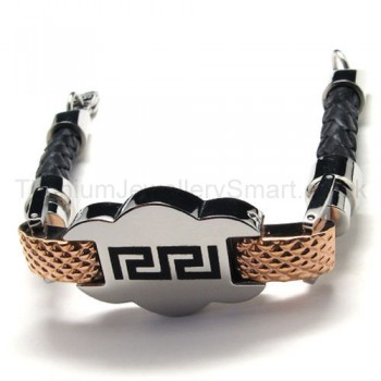 New Mens Stylish Titanium and Leather Two-tone Bracelet 18713