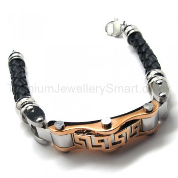 Two-tone itanium Leather Bracelet 18719