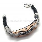 Mens Two-tone Titanium Leather Bracelet 18720