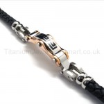 Mens Two-tone Titanium Leather Bracelet 18720