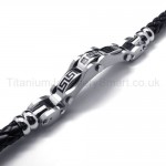 Mens Titanium Leather Inlay Diamond Bracelet 18721