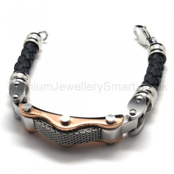 Stylish Gold Titanium Leather Bracelet 18722