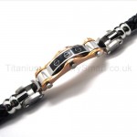 Mens Stylish Gold Titanium Leather Bracelet 18724