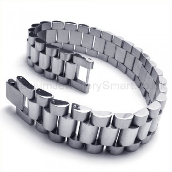 Mens Silver Titanium Bread Link Bracelet 18923