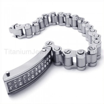 Bike Chain Titanium Inlay Diamond ID Bracelet 19049