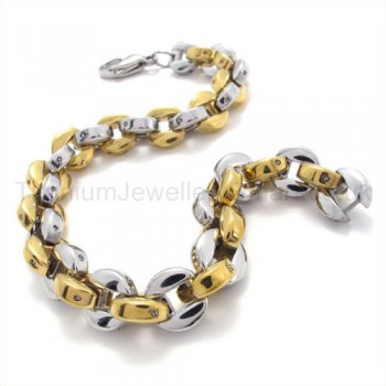 Titanium Gold and Silver Small Round Cake Link Bracelet 19410