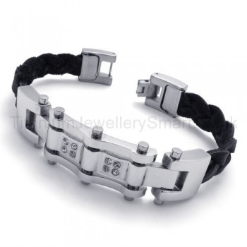 Cool Mens Titanium Magnetic Inlay Diamond Bracelet 19962