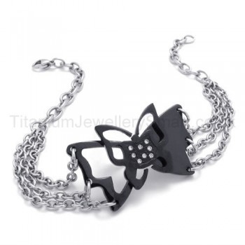 New Womens Stylish Titanium Black Butterfly Bracelet 19964