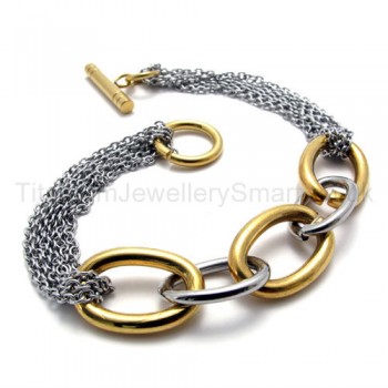 New Womens Stylish Seductive With Gold Rings Titanium Bracelet 19971