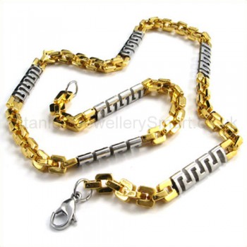 Gold Quadrate Link Cool Mens Titanium Necklace 19080