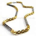 Gold Quadrate Link Cool Mens Titanium Necklace 19080