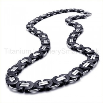 Black Double Telephones Link Mens Titanium Necklace 19262