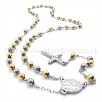 Gold Beads Titanium Cross Pendant Necklace 19325