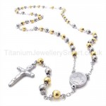 Gold Beads Titanium Cross Pendant Necklace 19325