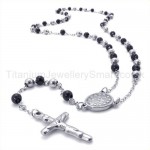 Black Beads Titanium Cross Pendant Necklace 19326