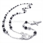 Black Beads Titanium Cross Pendant Necklace 19326