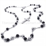 Black Beads Titanium Cross Pendant Necklace 19326