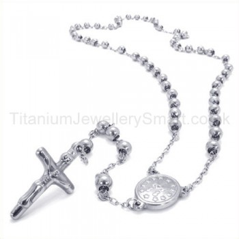 Silver Beads Womens Titanium Cross Pendant Necklace 19327