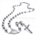 Silver Beads Mens Titanium Cross Pendant Necklace 19328