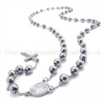 Silver Beads Mens Titanium Cross Pendant Necklace 19328