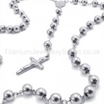 Silver Beads Mens Titanium Cross Pendant Necklace 19328