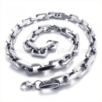 Silver Box Link Titanium Necklace 19415