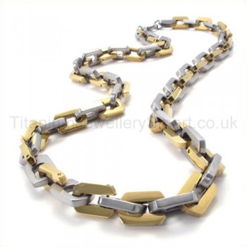 Gold Box Link Titanium Necklace 19423