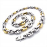 Gold Oval Box Titanium Necklace 19548