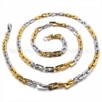 Gold Single Layer Piece Link Titanium Necklace 19559