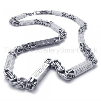 Grooved Cuboid Titanium Silver Necklace 20219