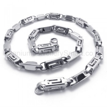 Silver Hollow Box Link Titanium Necklace 20281