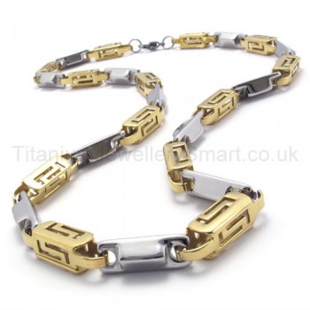 Gold Hollow Box Link Titanium Necklace 20282