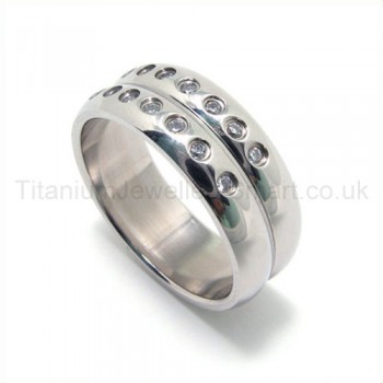 Two Loops Diamonds Titanium Ring 10942