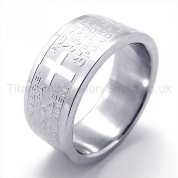 Cross Silvery Titanium Ring 19272