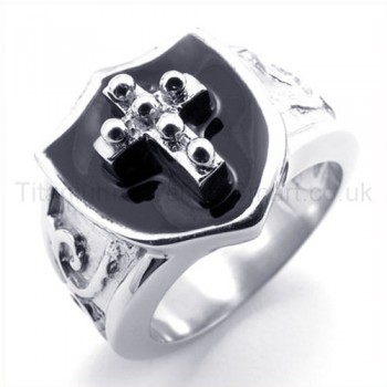 Shield Cross Titanium Ring 19296