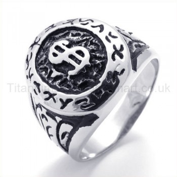 Classical Dollar Symbol Titanium Ring 19624