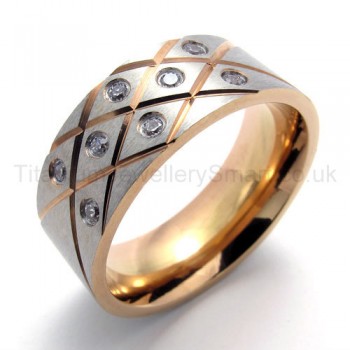 Diamonds Stagger Texture Titanium Ring 20002