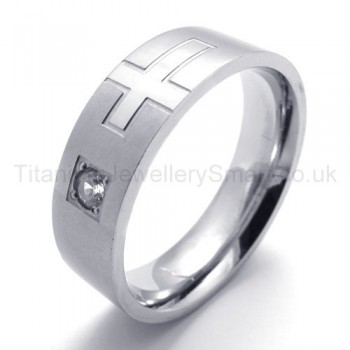 Fashionable Silvery Cross Titanium Ring 20015