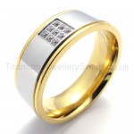 Golden Inlaid With Diamond Titanium Ring 20016