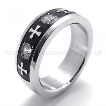 Decorated with Precious Stones Cross Titanium Ring 20143
