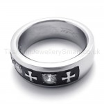 Decorated with Precious Stones Cross Titanium Ring 20143