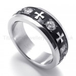 Decorated with Precious Stones Cross Titanium Ring 20143