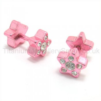 Pink Stars Titanium Inlayed Diamond Earrings 13929