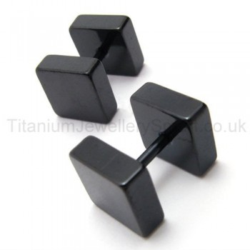 Black Titanium Boxes Barbell Earrings 18526