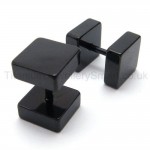 Black Titanium Boxes Barbell Earrings 18526