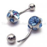 Silver Slim Titanium Blue Diamond Earrings 18535