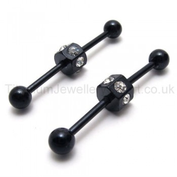 Black Slim Titanium Inlayed Diamonds Earrings 18546